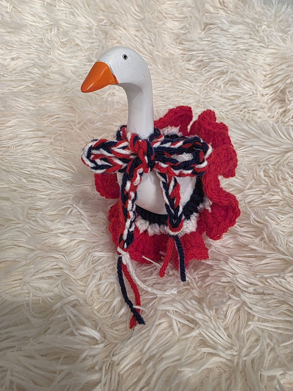 7" Desk Goose Handmade Red White And Blue Flower Tutu with Neck Bow